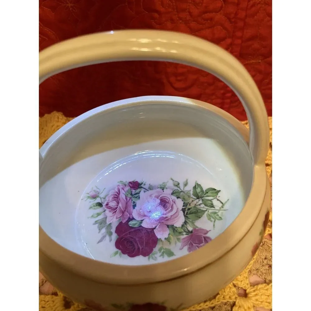 Baum Brothers Formalities Basket Floral Dish Roses Cream Vintage Porcelain Mint‎